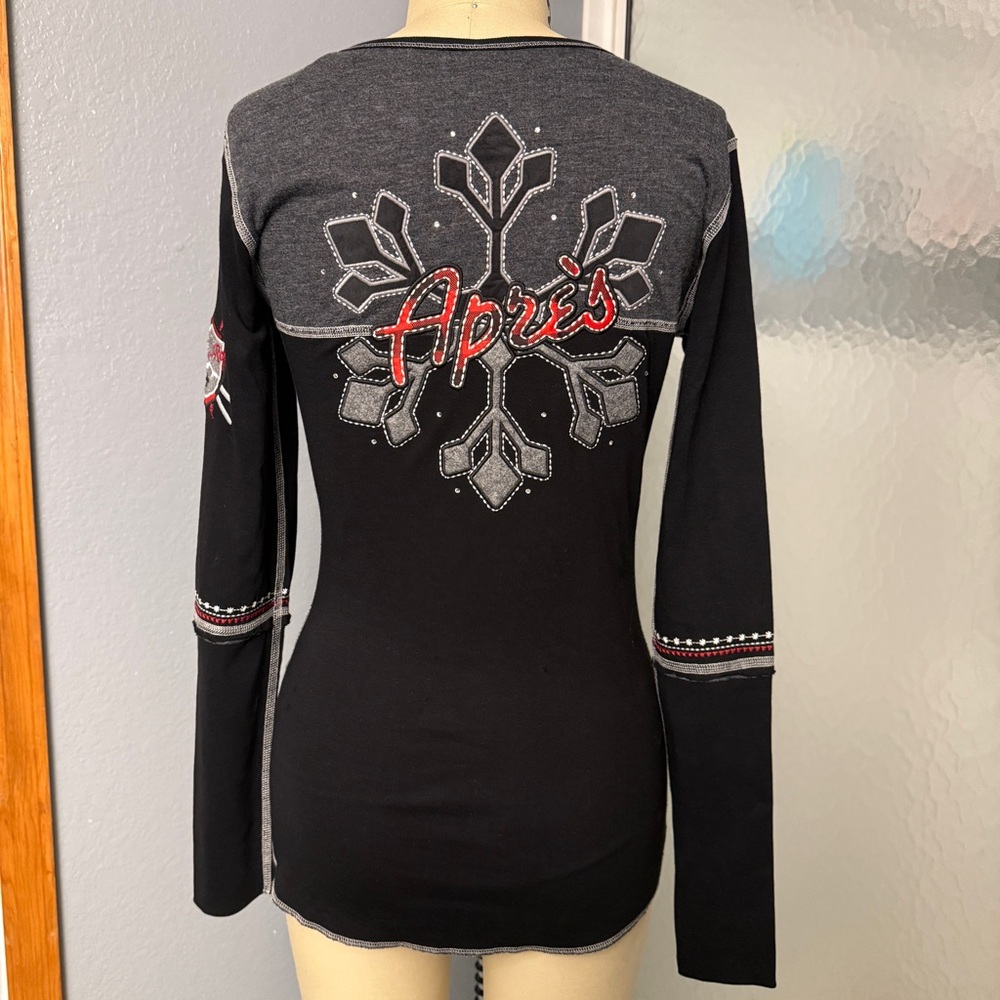 NWT Alp N Rock Après Snow Henley Black Grey XS Ski Aspen Vail Colorado